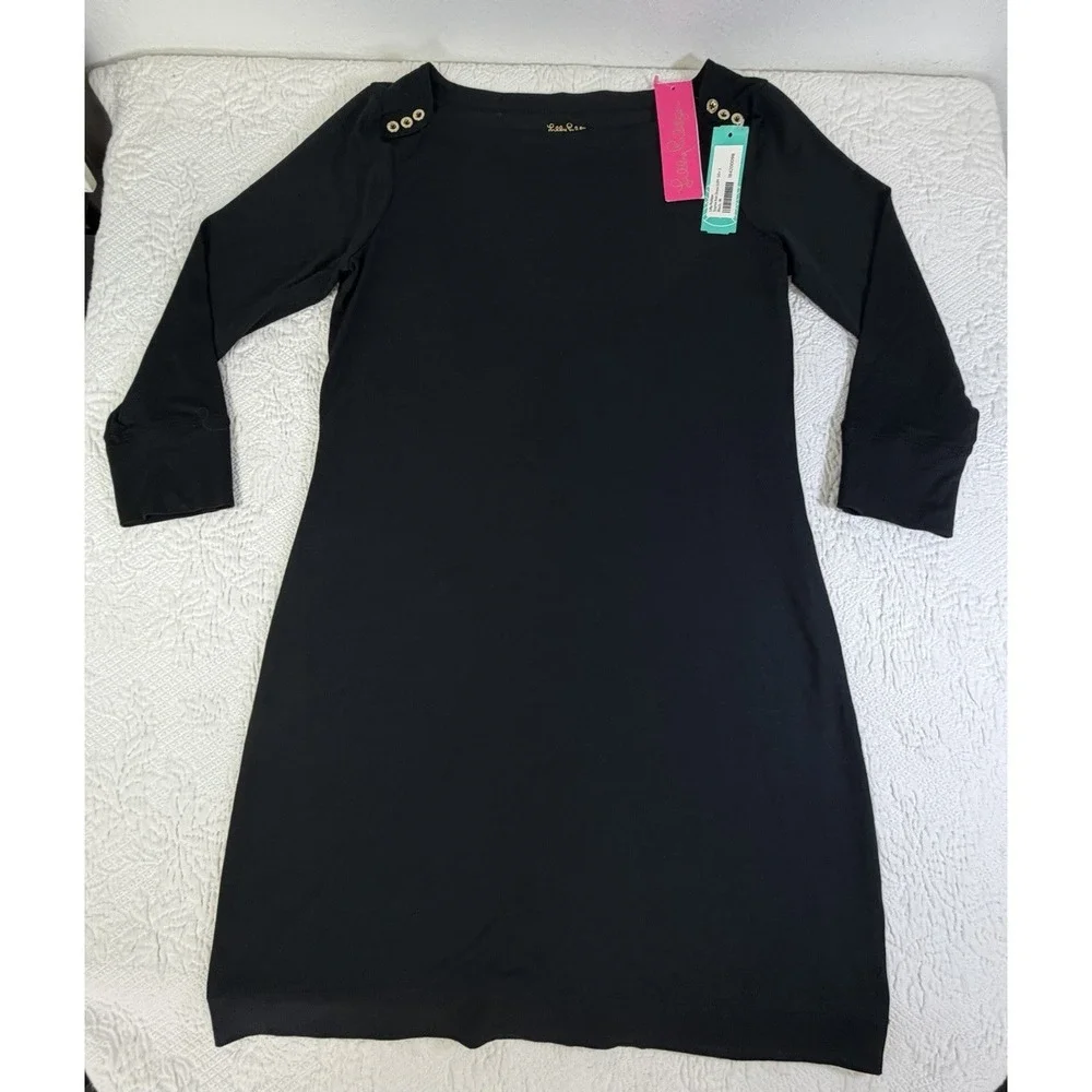 LILLY PULITZER-Sophie Dress-UPF 50-Black-Gold Buttons-Designer Chic Medium Shift - Picture 1 of 7